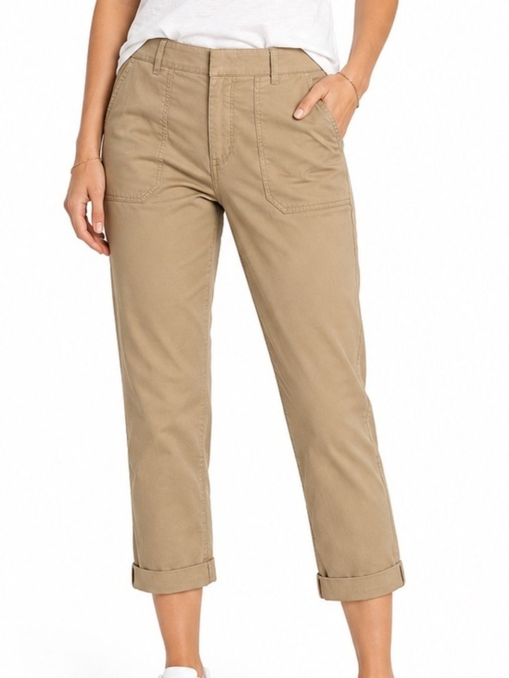 J.Crew Boyfriend Utility Chino Pants 27P Khaki Cotton Stretch Petite Crop